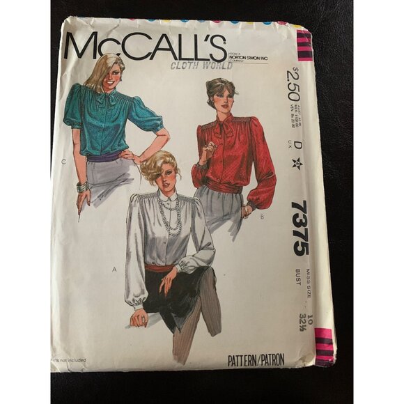 McCall's Misses Blouse Sewing Pattern Size 10 7375 - Uncut 1980s - Picture 8 of 9
